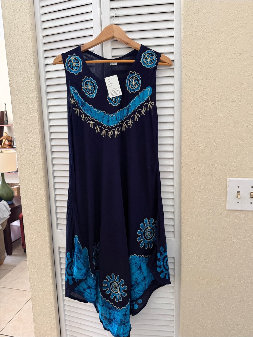 Navy Blue Sleeveless Embroidered  beach Midi Dress  coverups Nwt